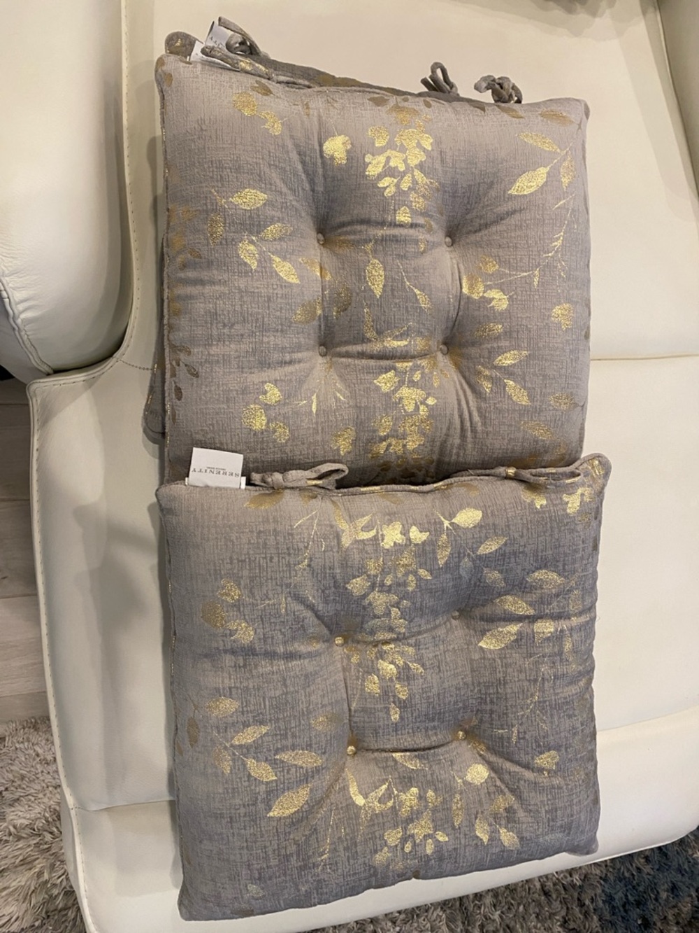 Serenity Gray Pillow dinning Cushions with Gold Leaf Accent set of 4 NWOT